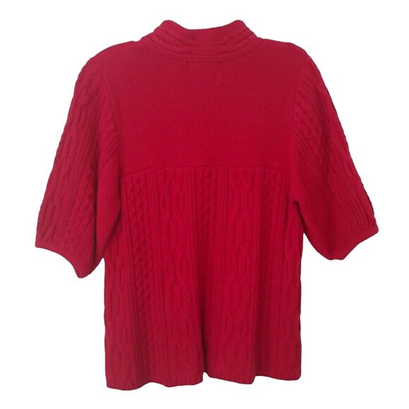 Style & Co Cable Knit Red Sweater Womens Medium Short Sleeve 1/4 Three Button - Picture 2 of 11